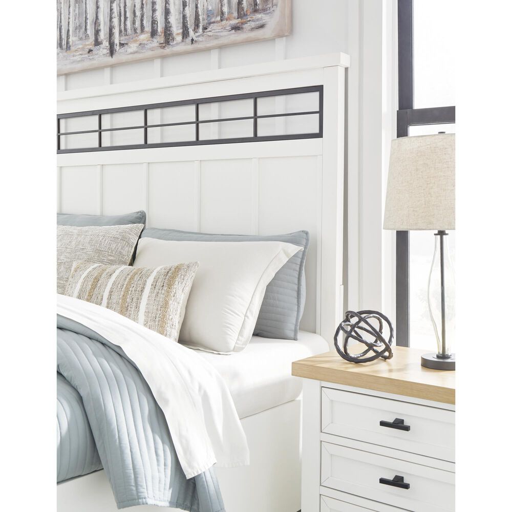 Ashley Ashbryn King Storage Bed and Two Nightstands in White and Oak, , large