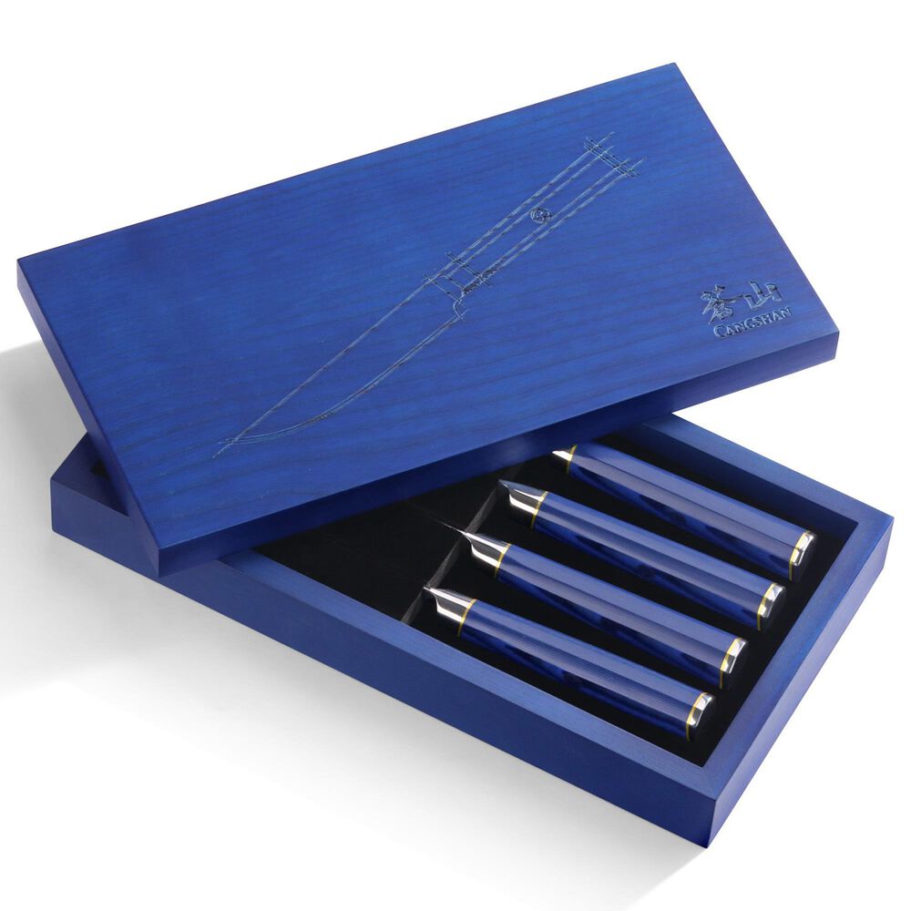 Cangshan Kita 4-Piece Fine Edge Steak Knife Set in Blue and Black, , large