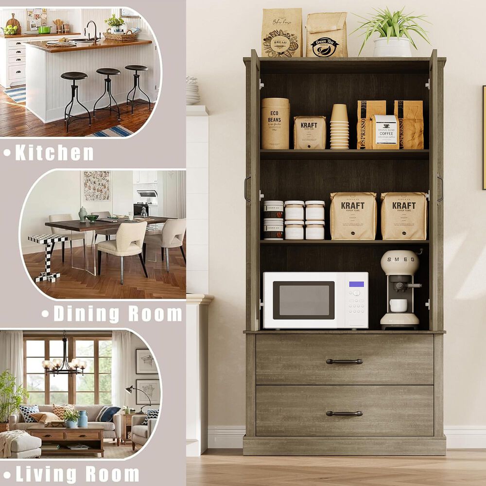 GARVEE 65" Kitchen Pantry Cabinet in Gray, , large