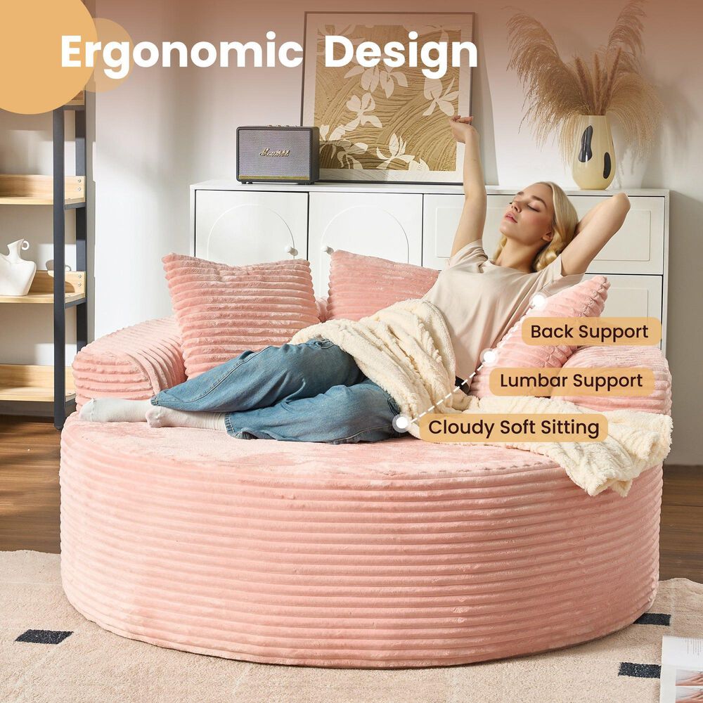 HOMLUX 59" Plush Corduroy Round Chair in Pink, , large