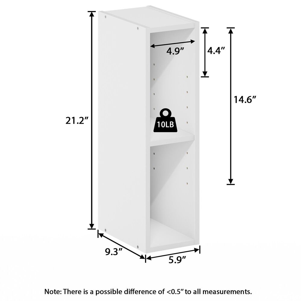 HOMLUX 2-Tier Open Bookcase with 6" Shelf in White, , large