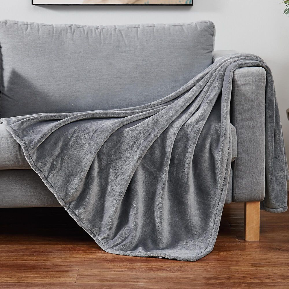 Pem America Cannon Solid Plush 60&quot; x 80&quot; Throw in Grey, , large