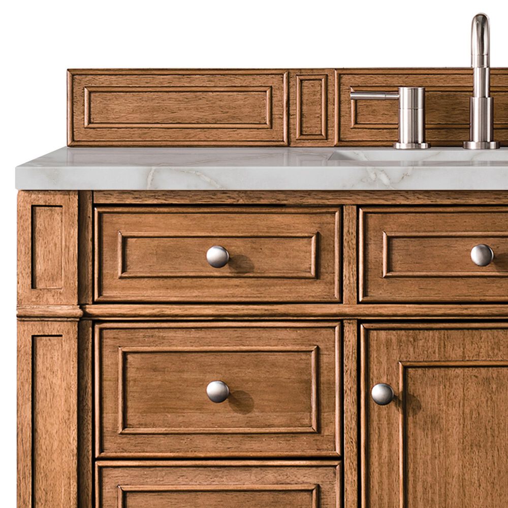 James Martin Vanities Bristol 48&quot; Single Bathroom Vanity in Saddle Brown with 3 cm Victorian Silver Quartz Top and Rectangular Sink, , large