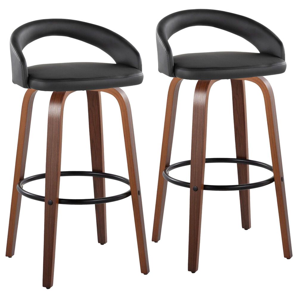 LumiSource Grotto Swivel Bar Stool with Black Velvet Upholstery in Walnut Wood and Black (Set of 2), , large