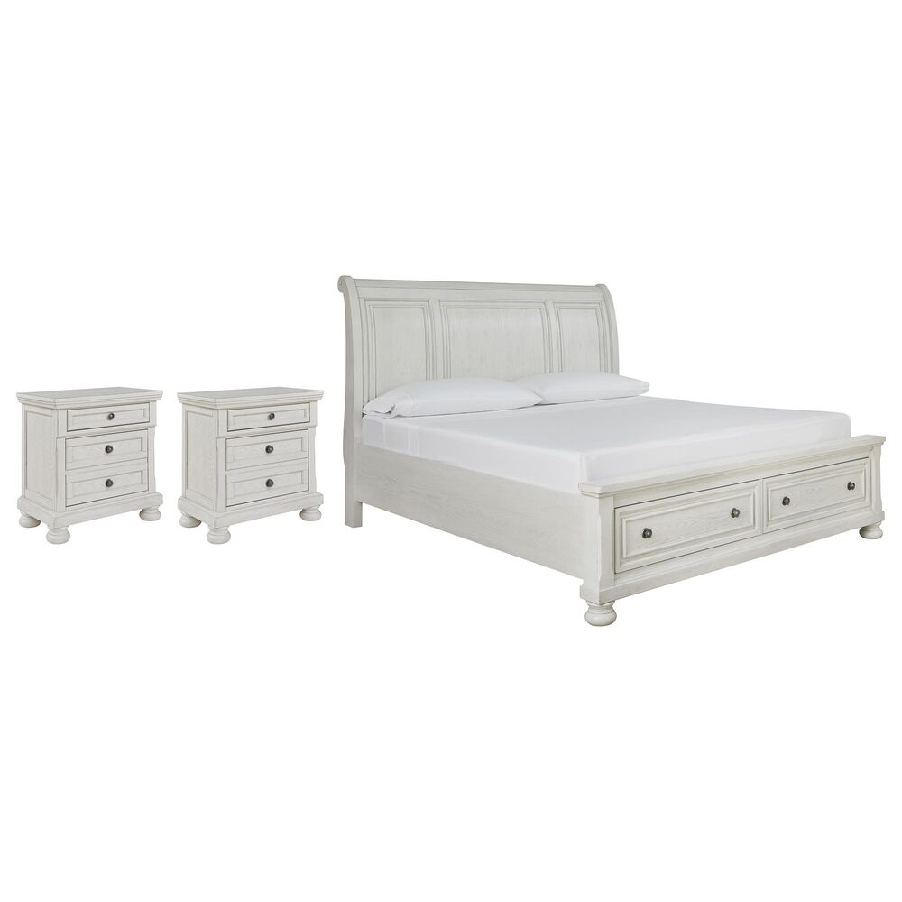 Ashley Robbinsdale King Storage Bed and Two Nightstands in Antique White, , large