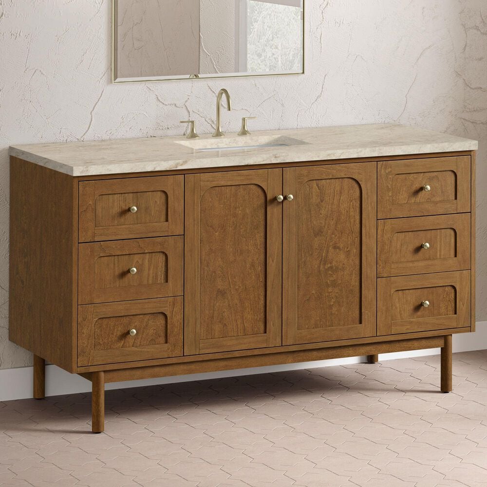 James Martin Laurent 60" Single Bathroom Vanity in Honey Oak with 3 cm Tajnar Eclos Top, Rectangular Sink and FreePower Wireless Charger, , large