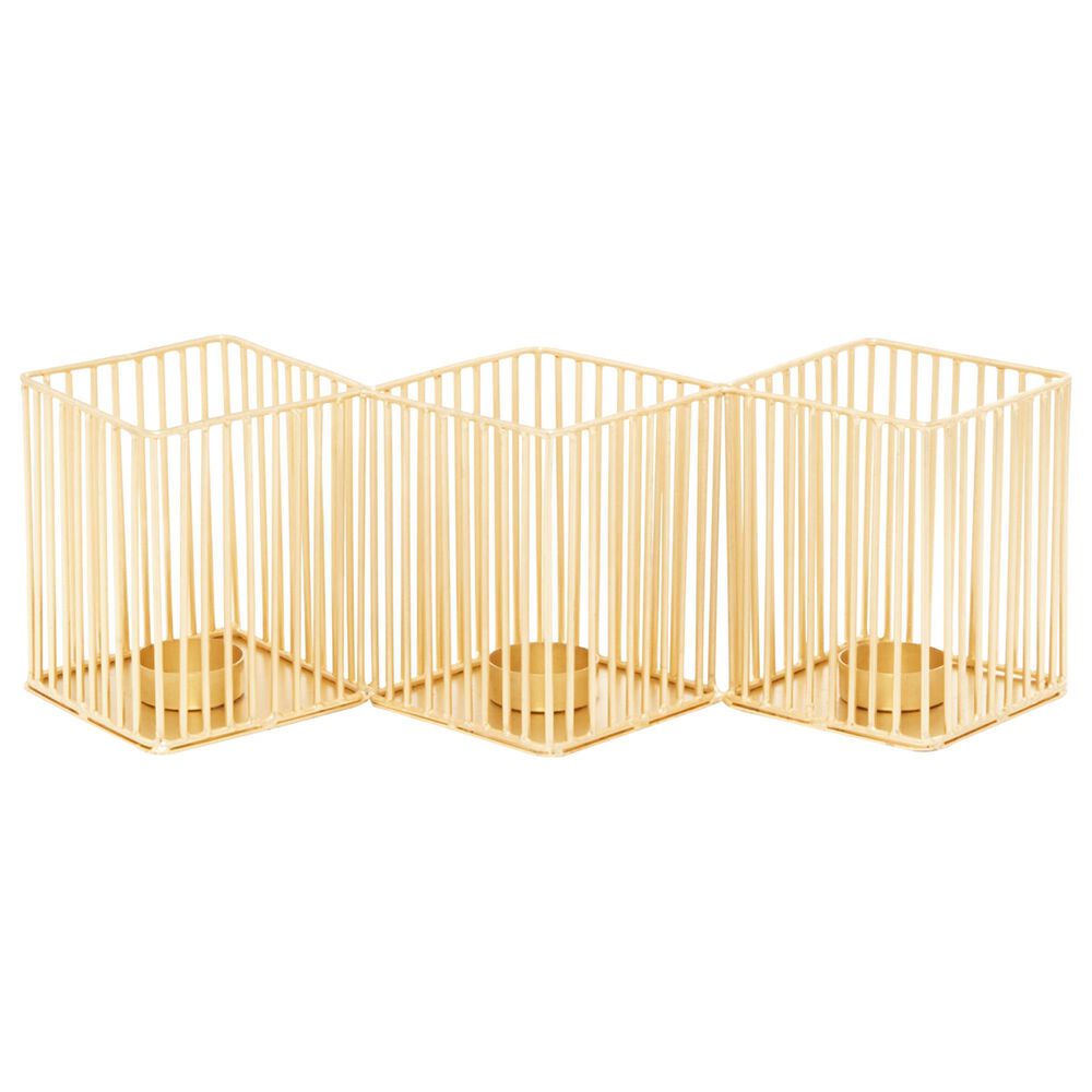Maple and Jade Modern Metal Candle Holder with Rectangular Cage Design in Gold &#40;Set of 3&#41;, , large