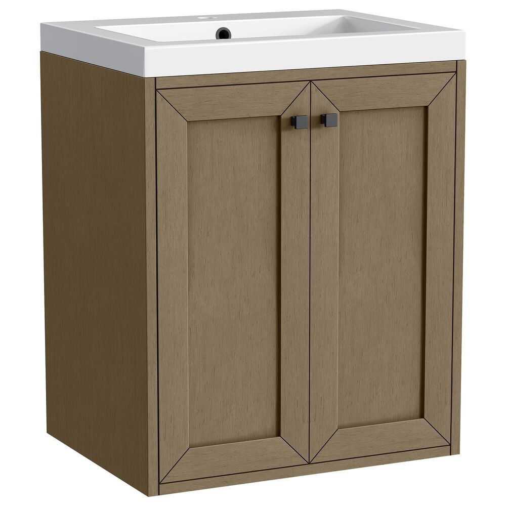 James Martin Vanities Chianti 24" Single Bathroom Vanity in Walnut Whisper and Champagne Brass with 2 cm White Glossy Composite Stone Top and Rectangular Sink, , large