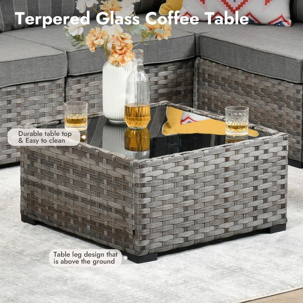 HOMLUX 10-Piece Outdoor Patio Wicker Sectional Furniture Set in Black, , large