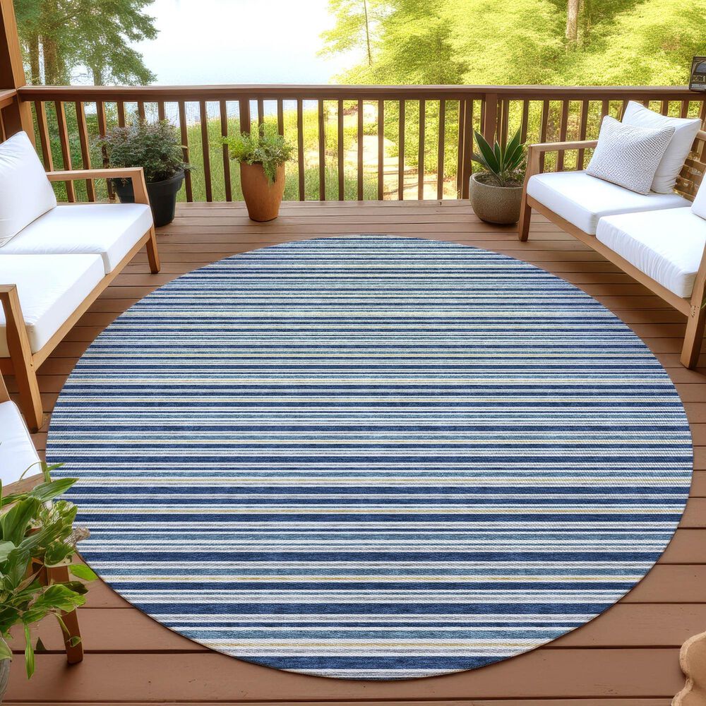 Dalyn Rug Company Soft Essentials Striped Navy 8' Round Indoor/Outdoor Area Rug, , large