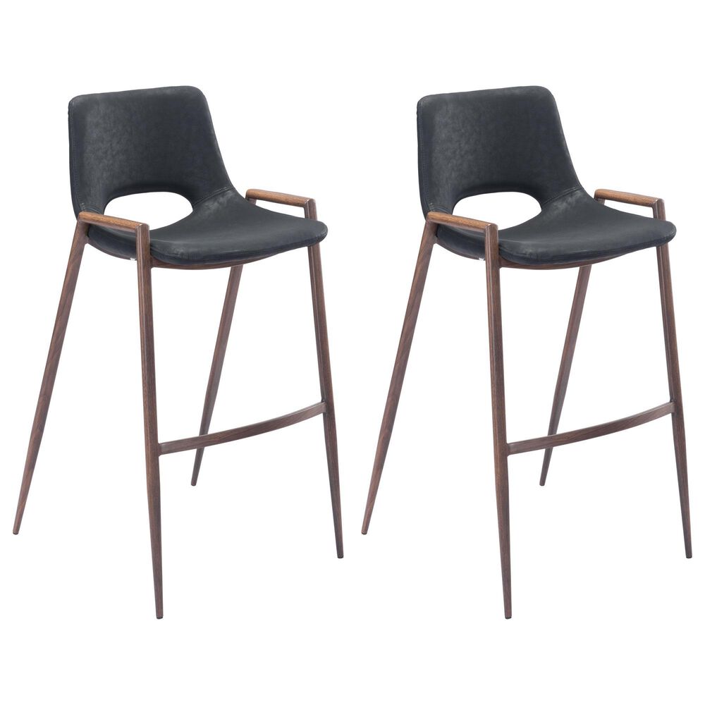 Zuo Modern Desi Bar Chair in Black and Dark Brown (Set of 2), , large
