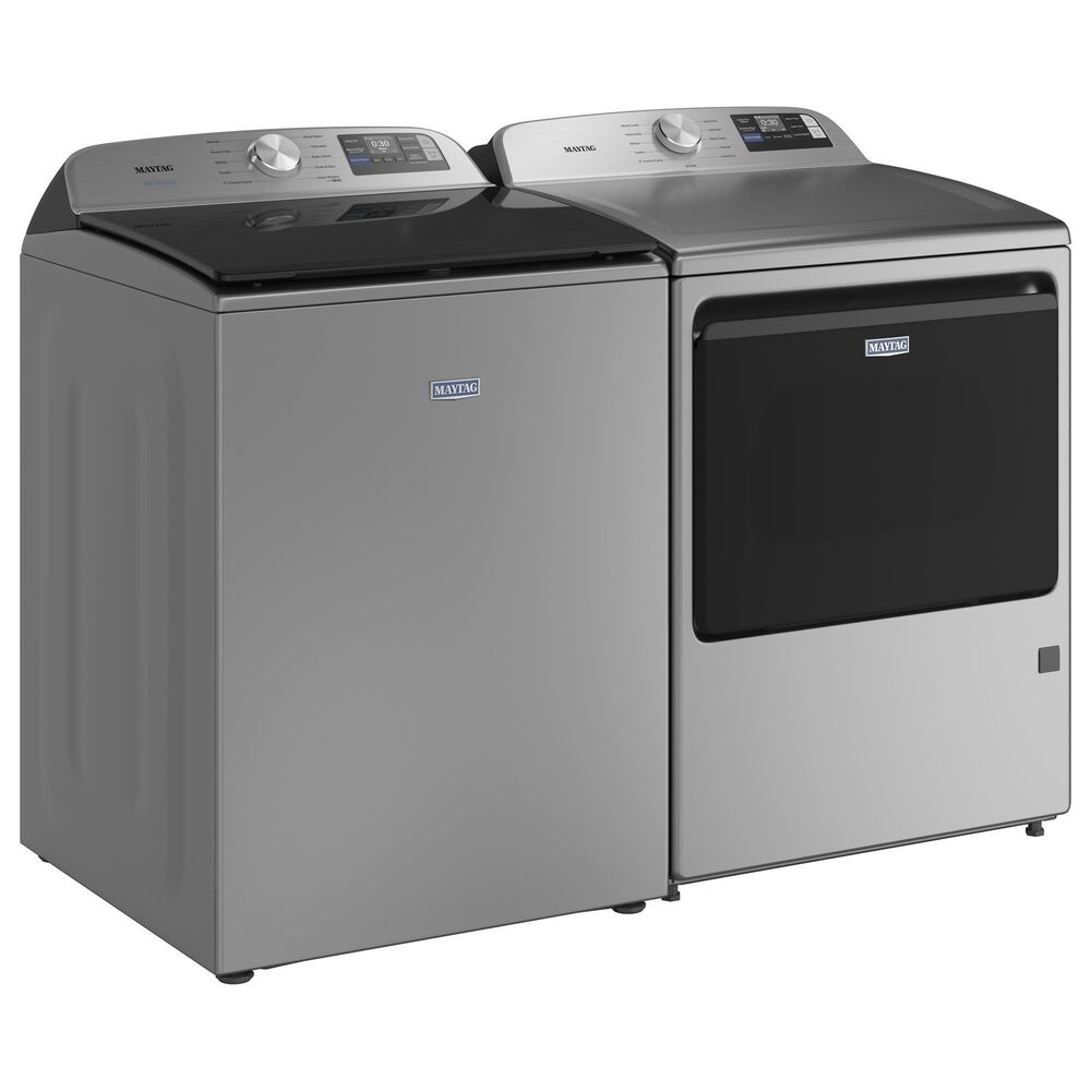 Maytag 5.3 Cu. Ft. Smart Top Load Washer and 7.4 Cu. Ft. Smart Gas Top Load Dryer Laundry Pair in Classic Silver, , large