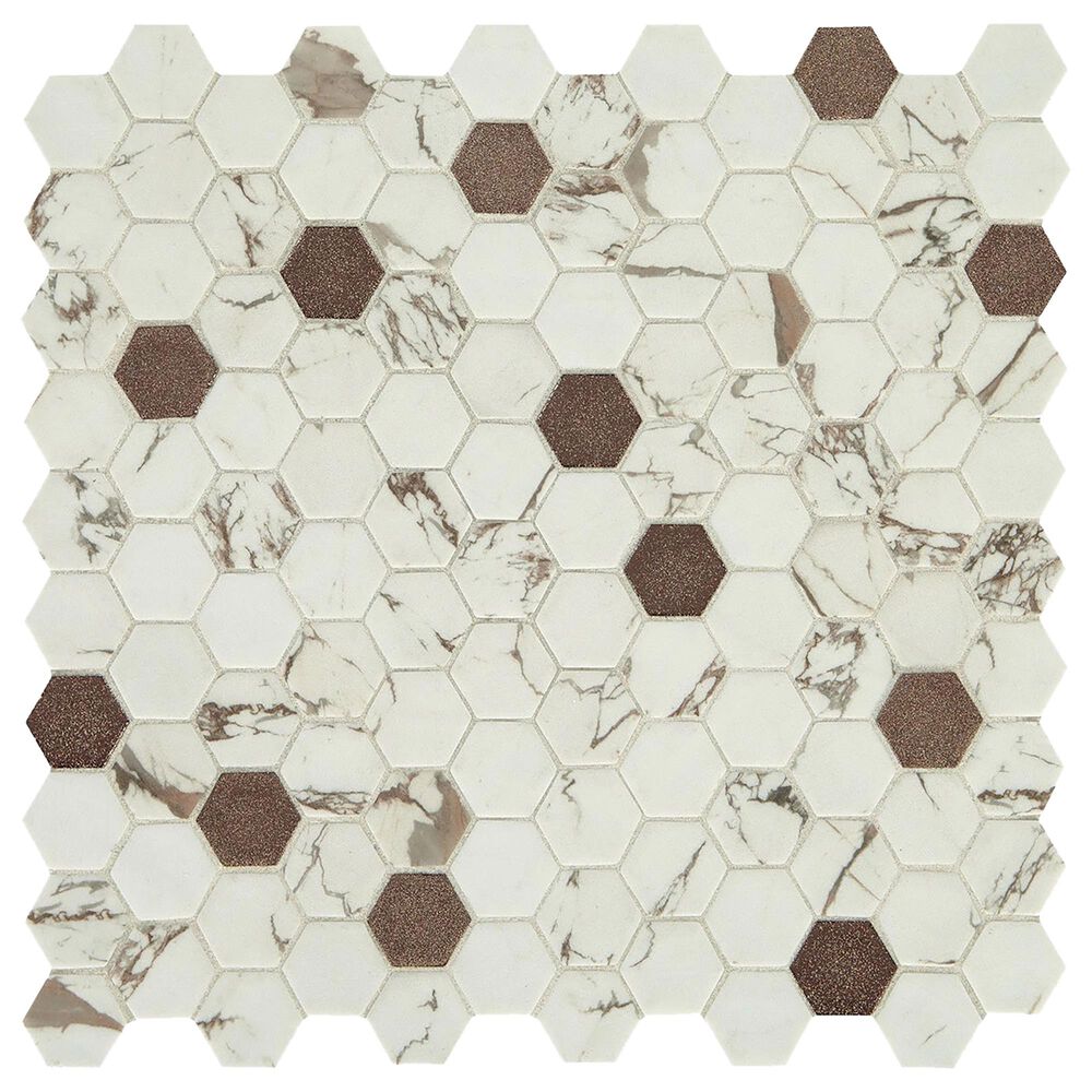 Dal-Tile Uptown Glass Posh Bronze 1" x 1" Hexagon on 12" x 12" Glass Mosaic Sheet, , large
