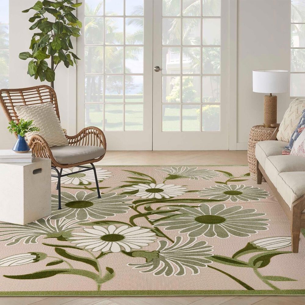Nourison Aloha ALH33 9&#39; x 12&#39; Ivory and Green Indoor/Outdoor Area Rug, , large