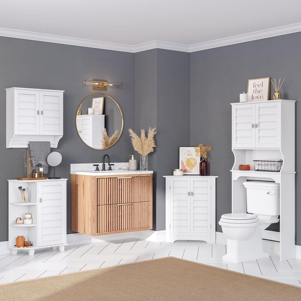 RiverRidge Home Brookfield 1-Door Floor Cabinet with Side Shelves in White, , large