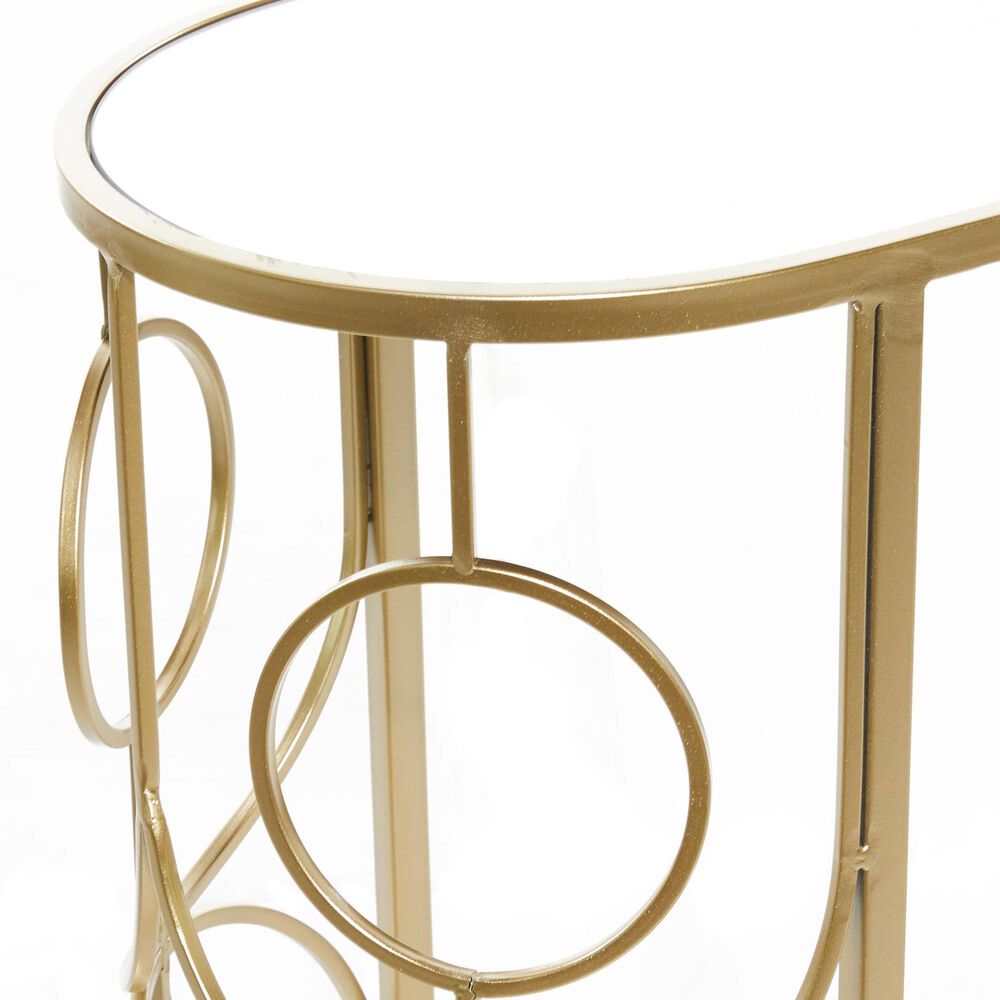 Maple and Jade Geometric End Table with Mirrored Glass Top in Gold, , large