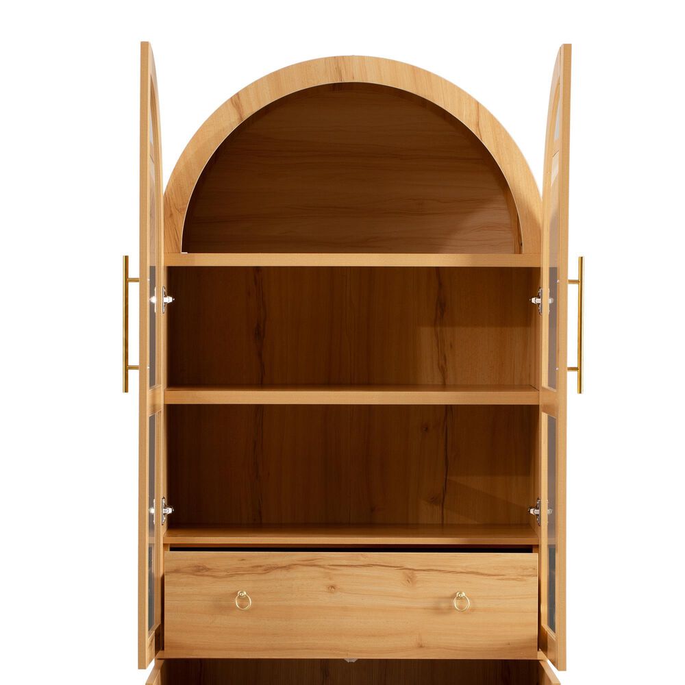 HOMLUX HOMLUX 71" Tall Arched Kitchen Pantry Cabinet with Door Shelves, Farmhouse Kitchen Storage Cabinet with Open &amp; Adjustable Shelves, Hidden Drawer &amp; Glass Door, Cupboard for Kitchen, Dining Room, Natural, , large