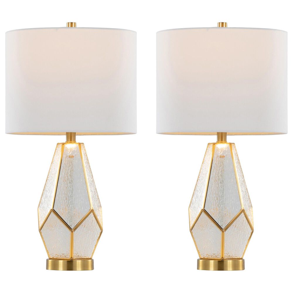 LumiSource Geo Rain Glass Table Lamp in Gold and White (Set of 2), , large