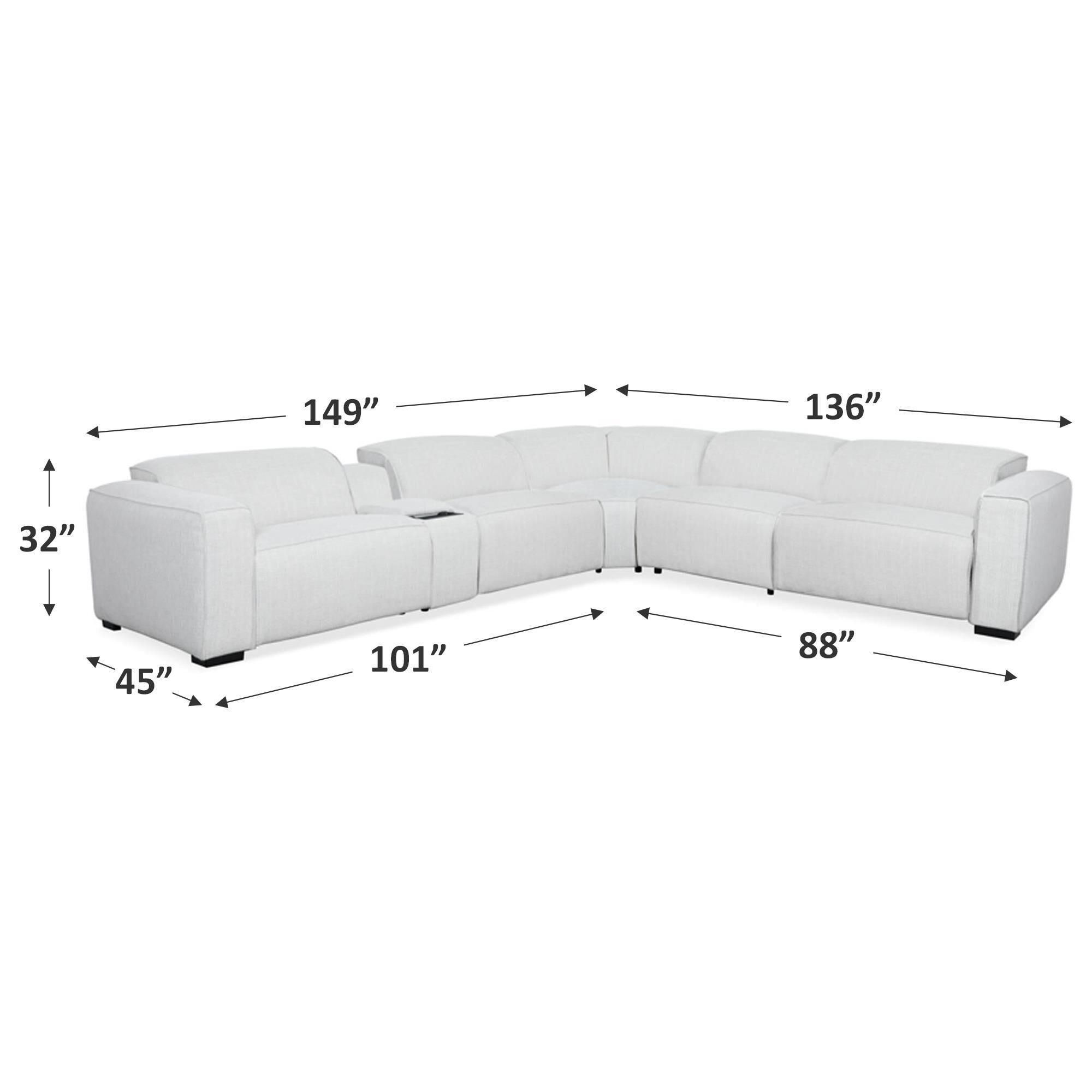 Oxford Furniture 6-Piece Power Reclining Sectional in Camden Dove