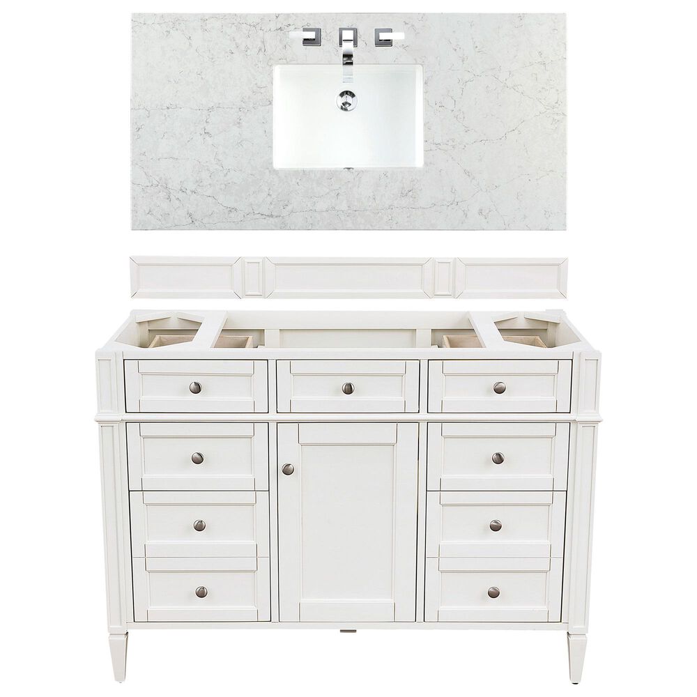 James Martin Vanities Brittany 48" Single Bathroom Vanity in Bright White with 3 cm Eternal Jasmine Pearl Quartz Top and Rectangle Sink, , large