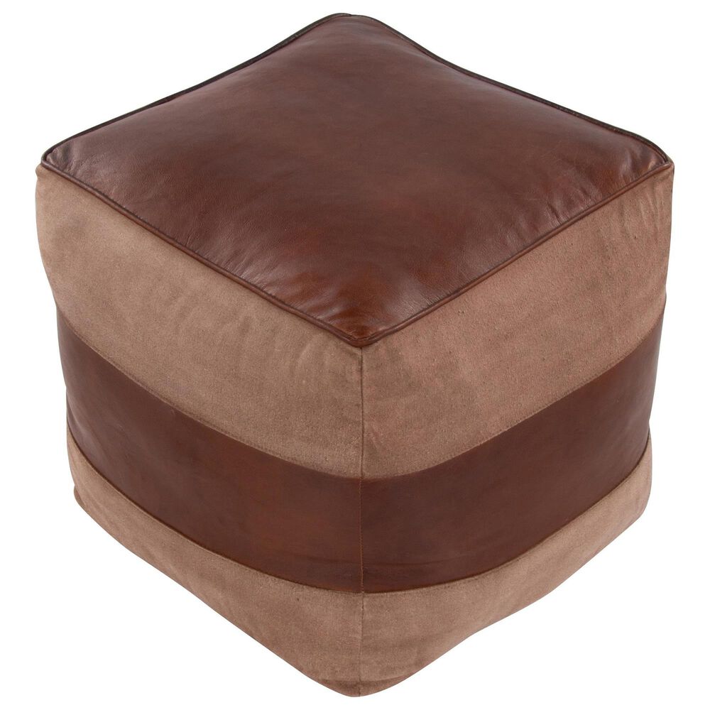 Lumisource Cobber Canvas Pouf in Espresso and Tan, , large