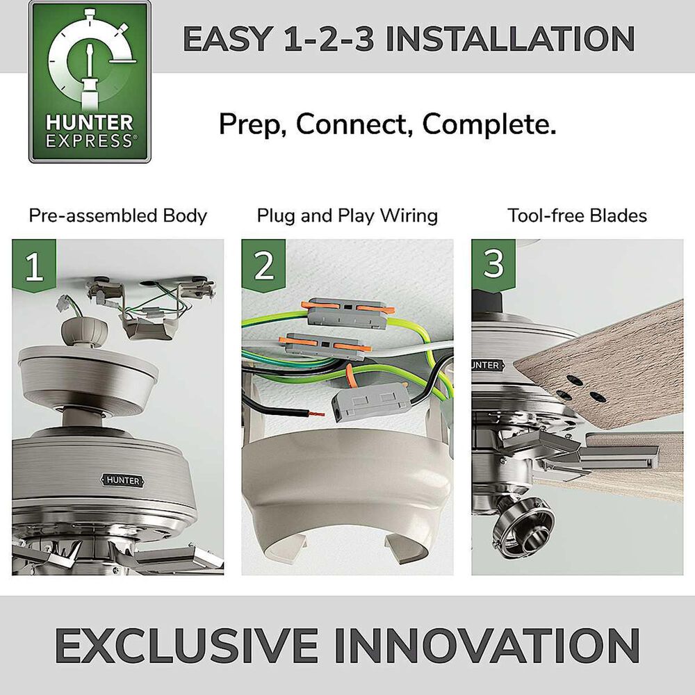 Hunter Fonthill 52&quot; Ceiling Fan with LED Lights in Brushed Nickel, , large