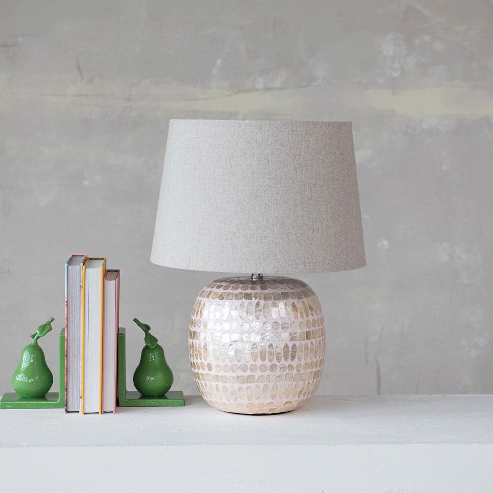 Teak Interiors Happy House Capiz Table Lamp in Pink and Natural, , large