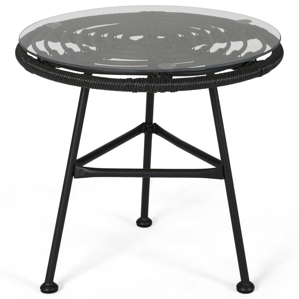 Hearth and Haven Orlando Outdoor Round Side Table with Glass Top in Gray, , large