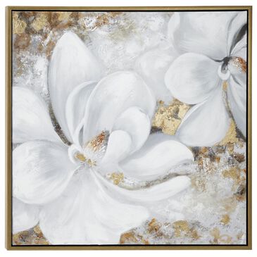 Maple and Jade 40" x 40" Square Floral Wall Art with Gold Frame in White, Gray, Brown, Bronze and Black, , large