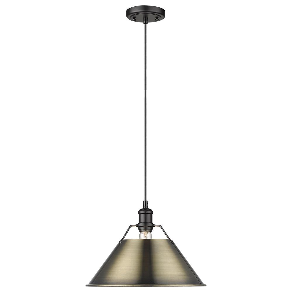 Golden Lighting Orwell 1-Light Wide Large Pendant with Aged Brass Shade in Matte Black, , large