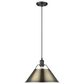 Golden Lighting Orwell 1-Light Wide Large Pendant with Aged Brass Shade in Matte Black, , large