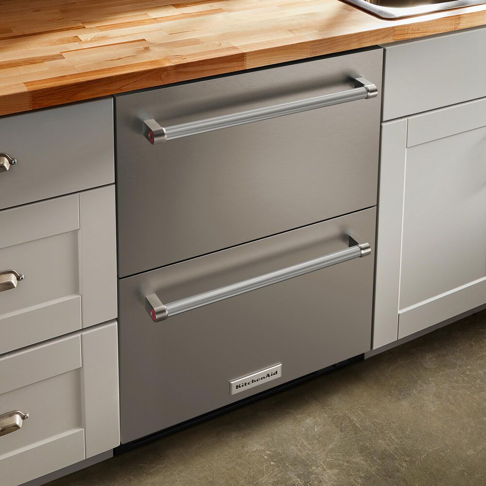 KitchenAid 24&quot; Undercounter Double-Drawer Refrigerator Freezer in Black and Stainless Steel, , large