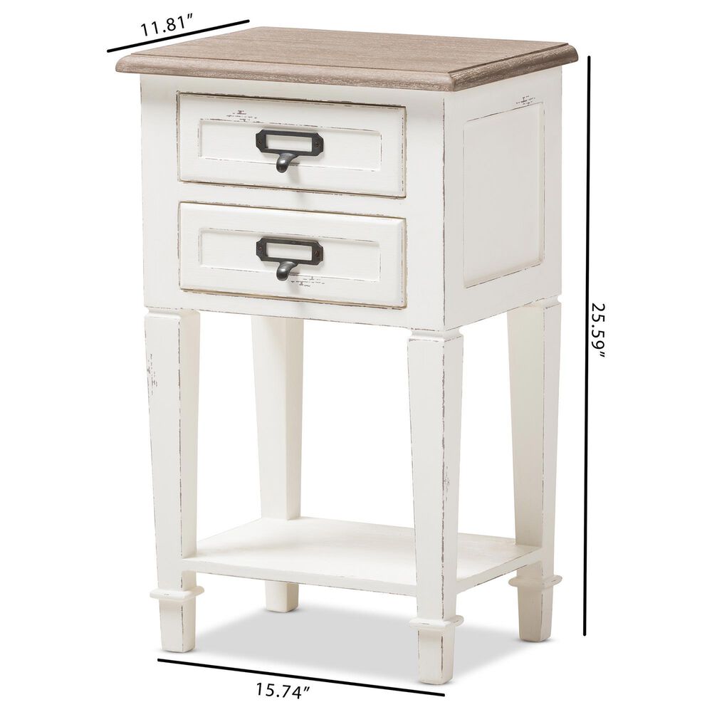 Baxton Studio Dauphine 2-Drawer Nightstand in White and Natural, , large