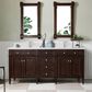 James Martin Vanities Brittany 72" Double Bathroom Vanity in Burnished Mahogany with 3 cm White Zeus Quartz Top and Rectangular Sinks, , large