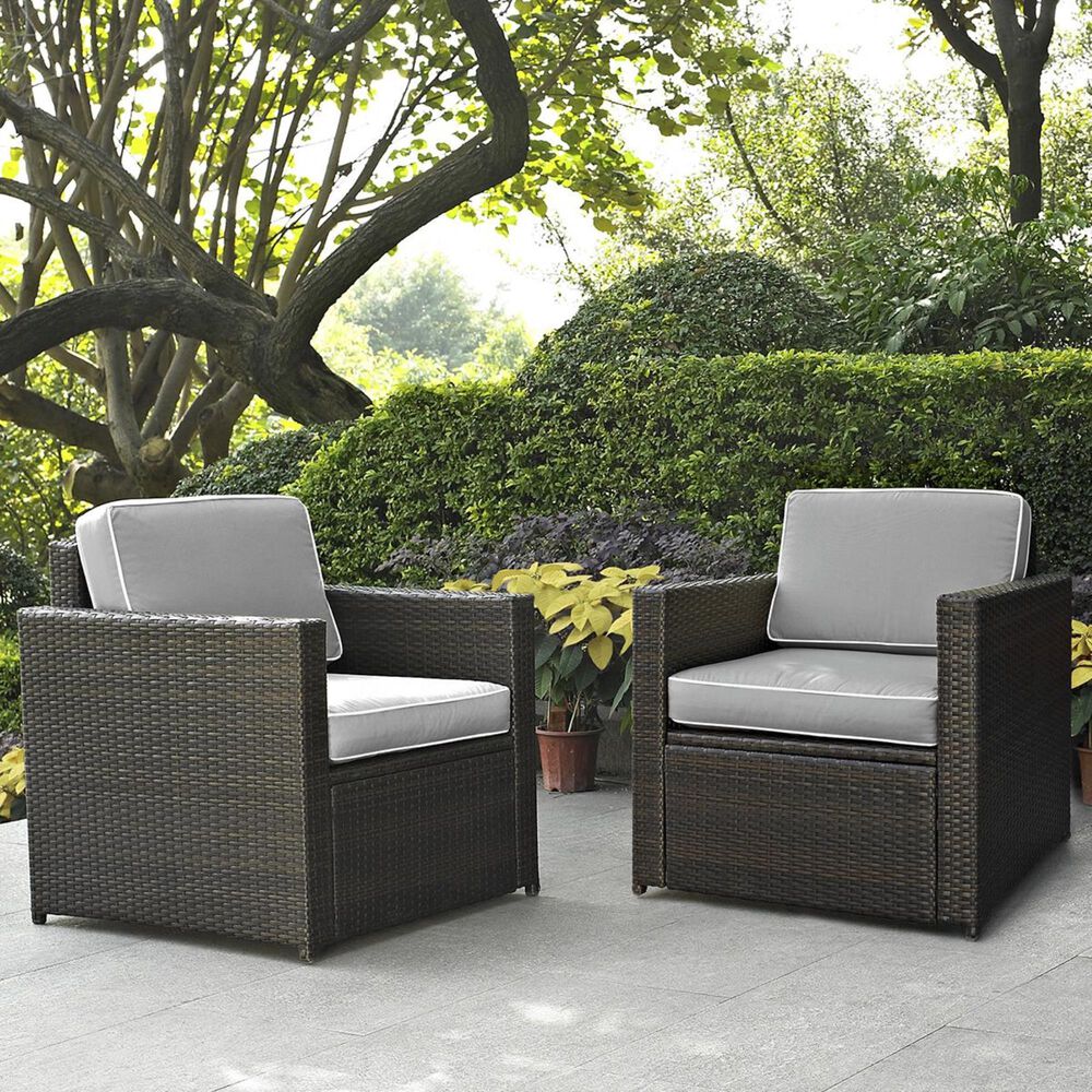 Firefly Palm Harbor Wicker Chair with Grey Cushions - Set of 2, , large