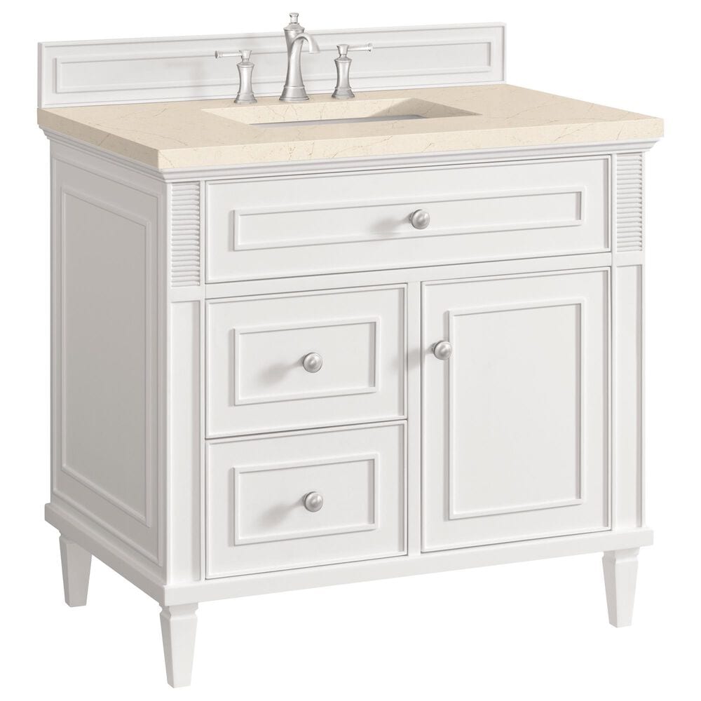 James Martin Vanities Lorelai 36" Single Vanity in Bright White with 3 cm Eternal Marfil Quartz Top, , large