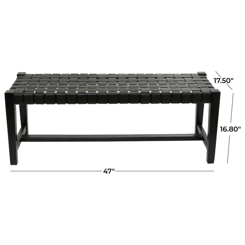 Maple and Jade 47&quot; Leather Handmade Woven Bench in Black, , large