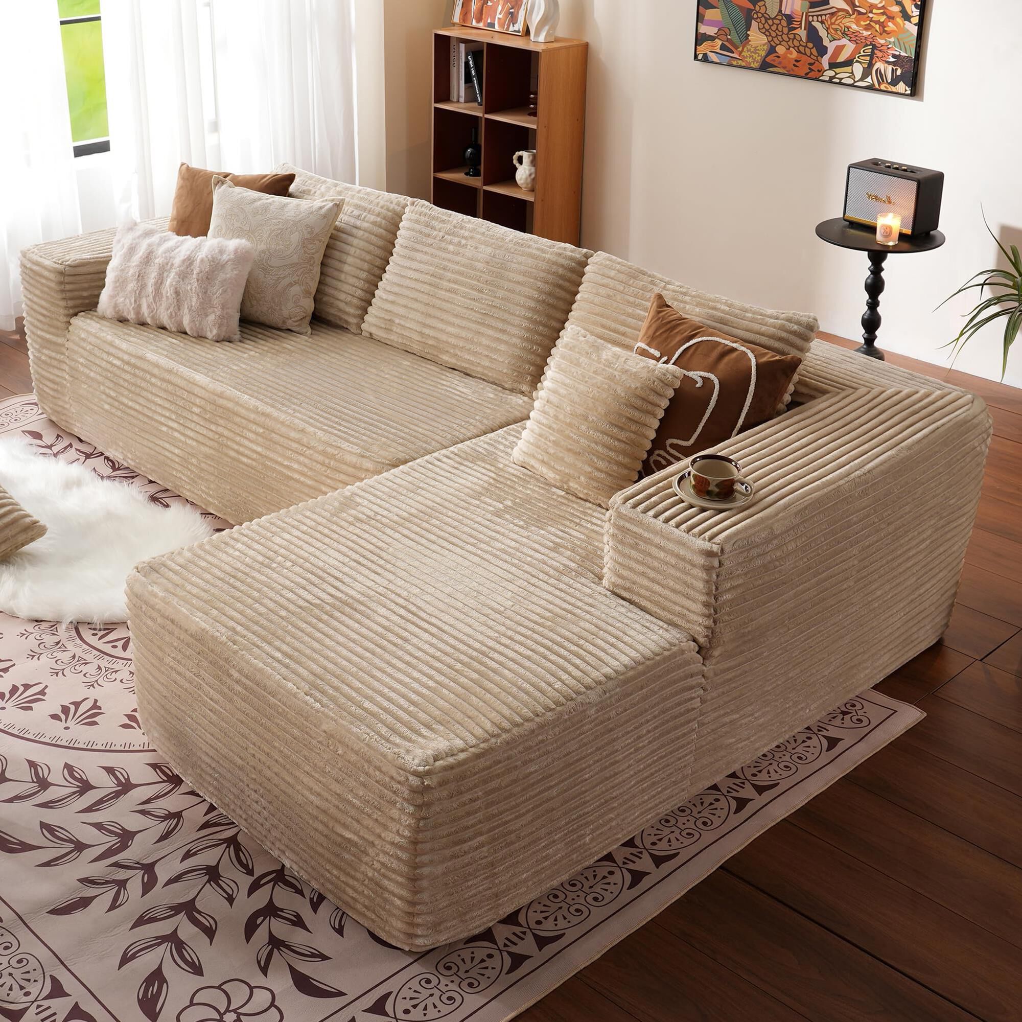 HOMLUX 2-Piece Mod Sectional with RAF Chaise in Beige