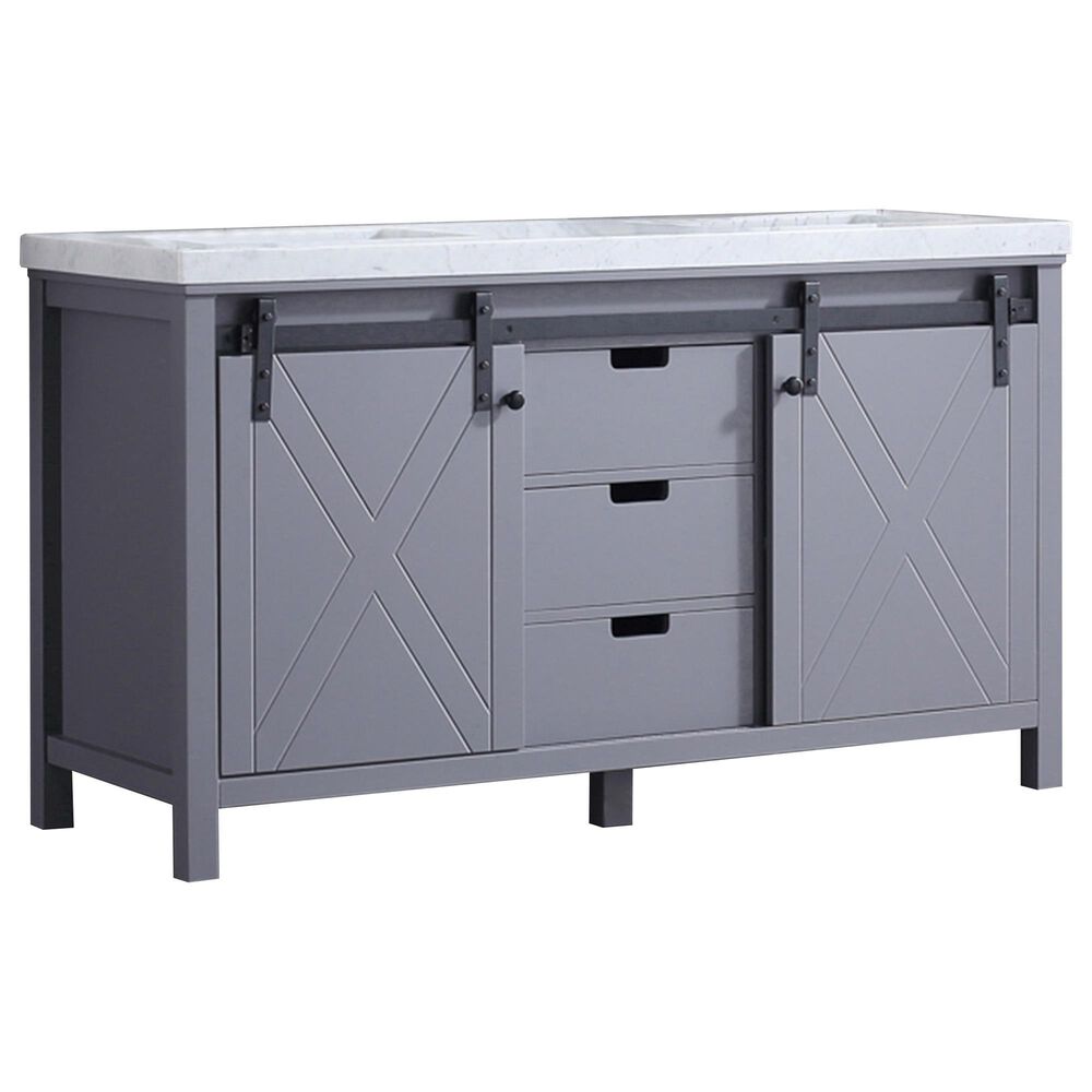 Lexora Home Marsyas 60" Double Bathroom Vanity in Dark Grey with White Carrara Marble Top and Rectangle Sinks, , large