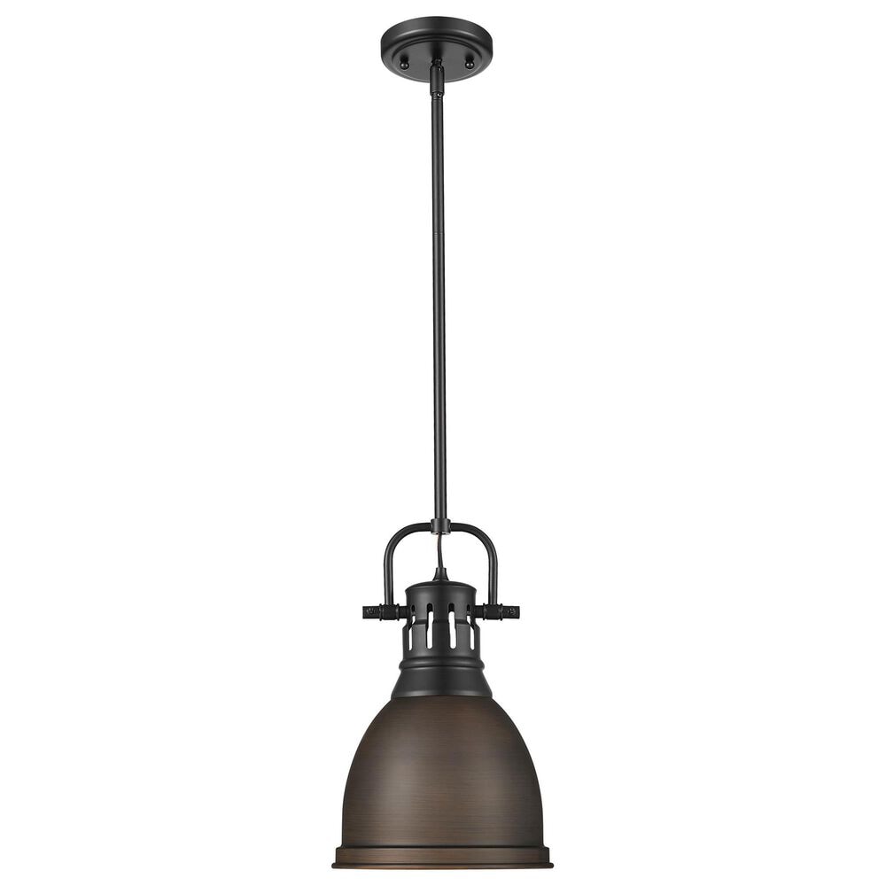 Golden Lighting Duncan 1-Light Small Pendant with Rod and Rubbed Bronze Shade in Matte Black, , large