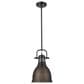 Golden Lighting Duncan 1-Light Small Pendant with Rod and Rubbed Bronze Shade in Matte Black, , large
