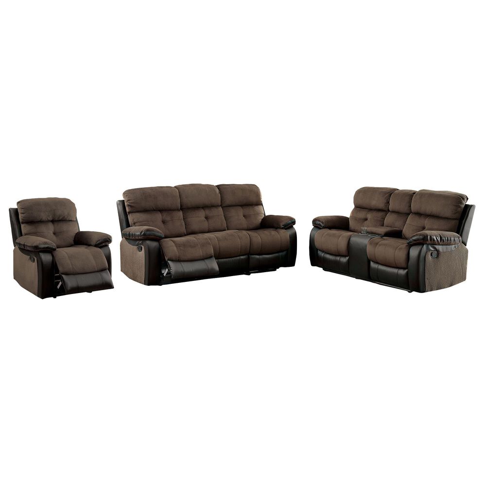 Furniture of America Engel 3-Piece Manual Reclining Living Room Set in Brown and Black, , large