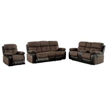 Furniture of America Engel 3-Piece Manual Reclining Living Room Set in Brown and Black, , large