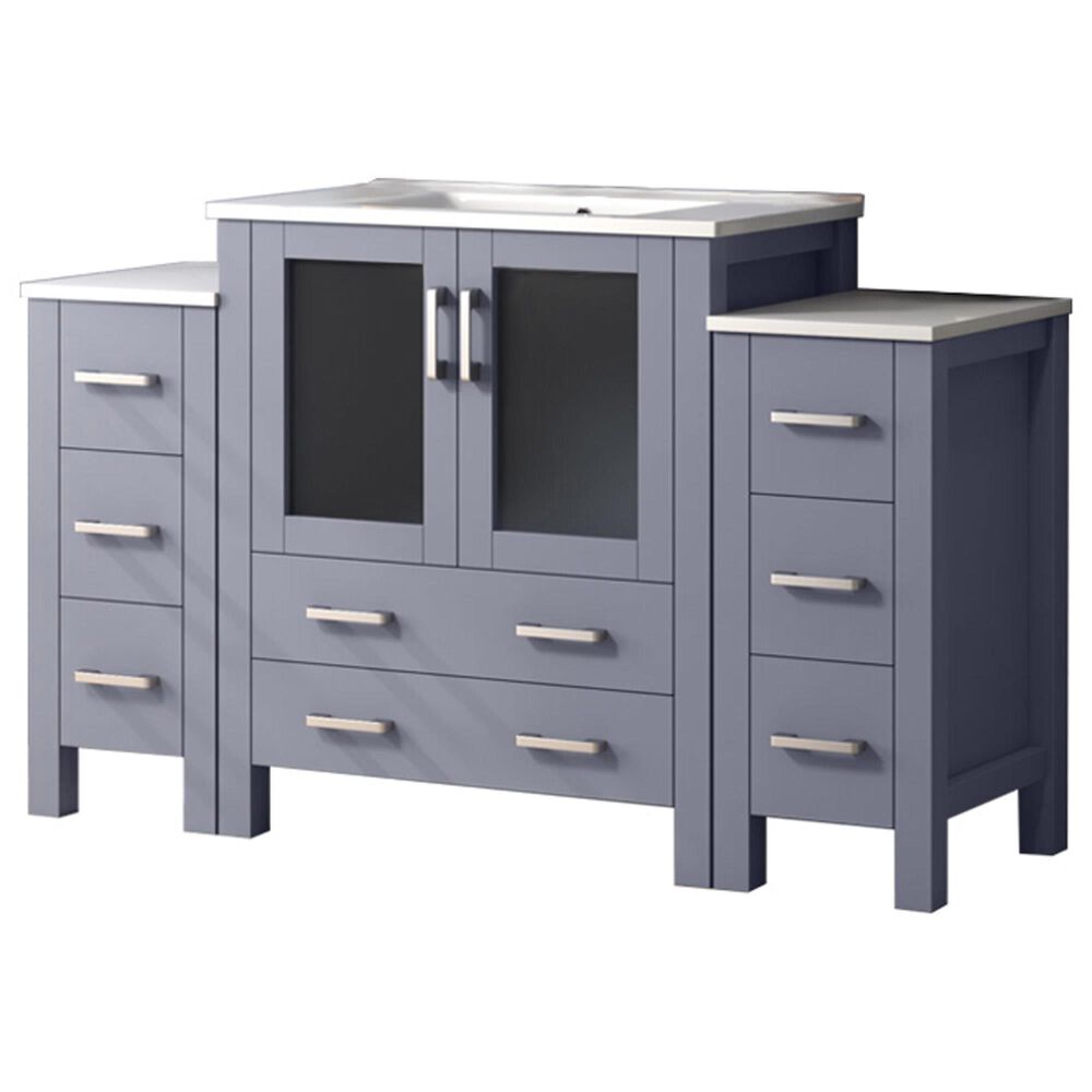 Lexora Home Volez 54" Single Bathroom Vanity in Dark Grey with 2 cm White Ceramic Top, Rectangular Sink and Side Cabinets, , large