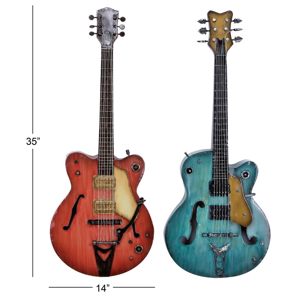 Maple and Jade 14&quot; x 35&quot; Guitar Home Wall Decor in Polished Mint Green and Cherry Red &#40;Set of 2&#41;, , large