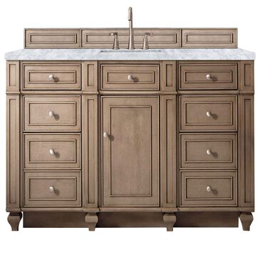 James Martin Bristol 60" Single Bathroom Vanity in Whitewashed Walnut with 3 cm Carrara White Marble Top and Rectangular Sink, , large