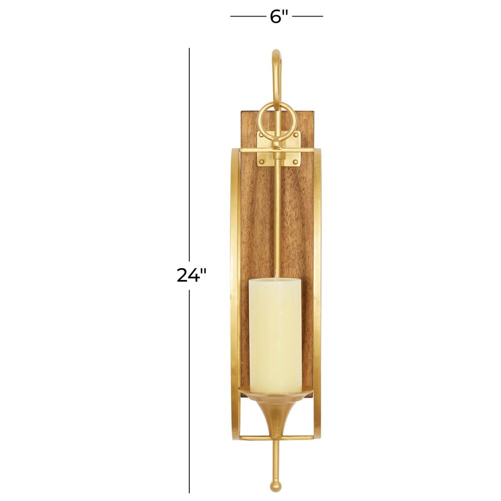 Maple and Jade 6&quot; x 24&quot; Candle Holder Wall Sconce in Gold and Dark Brown, , large