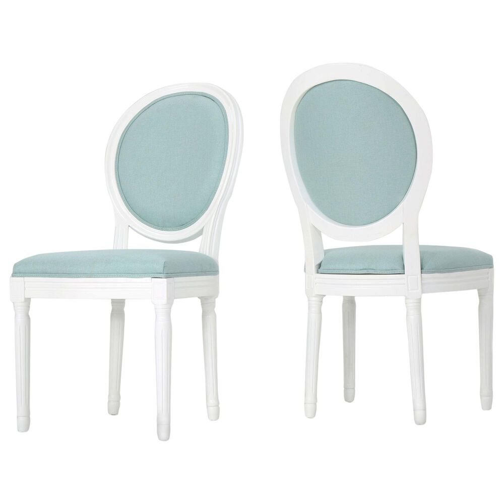 Noble House Phinnaeus Patio Dining Chair with Light Blue Cushion in White Gloss (Set of 2) NFM