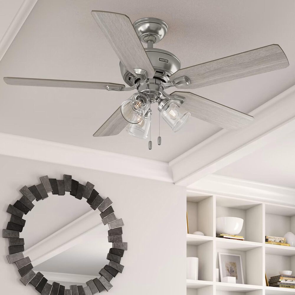 Hunter Rosner 52&quot; Ceiling Fan with Lights in Brushed Nickel, , large