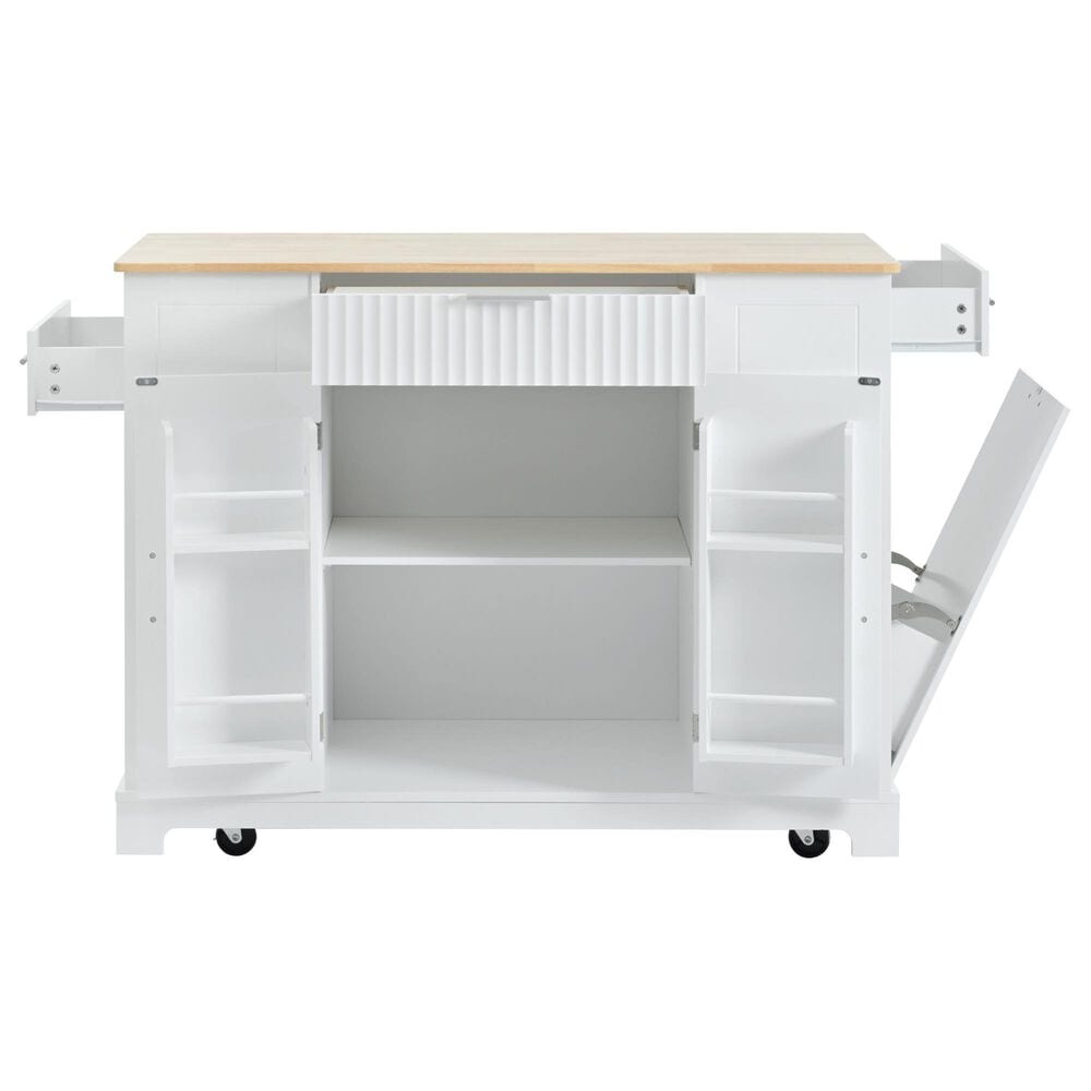 HOMLUX 49" Kitchen Island with Trash Can Storage Cabinet in White, , large
